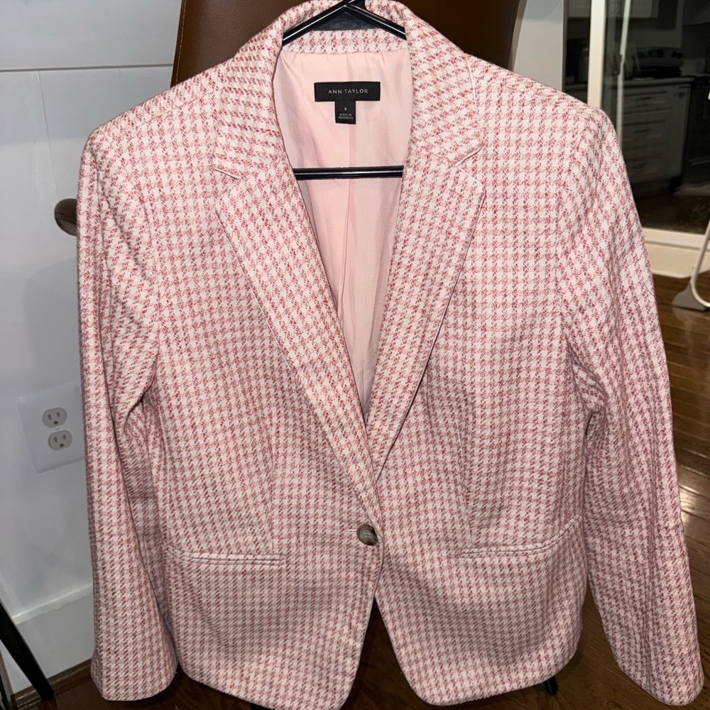 Ann Taylor Blush Houndstooth Blazer - Picture 1 of 1